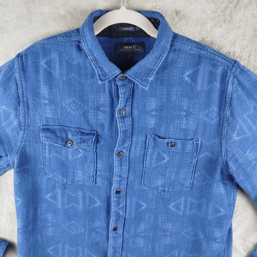 Roark Blue Aztec Native Pattern Flannel Shirt Men… - image 1